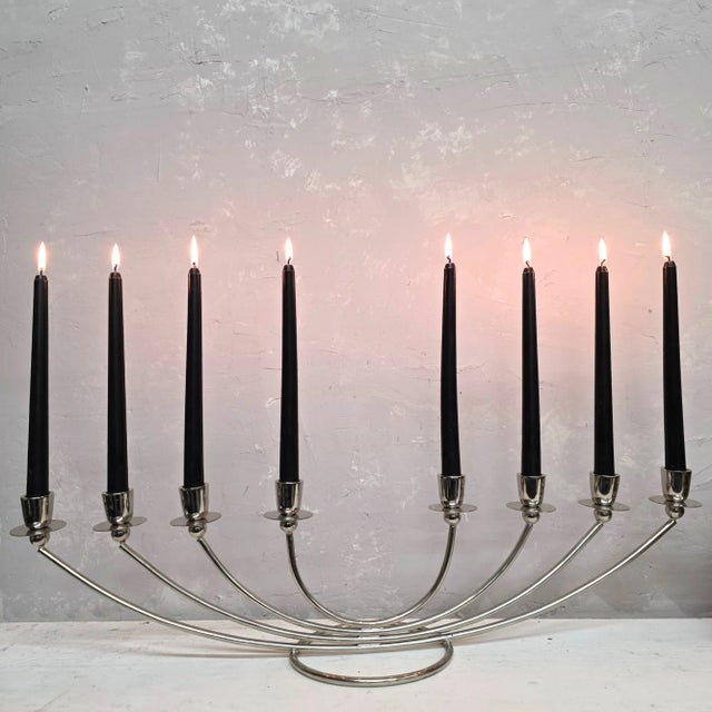 Mid-Century Modern Vintage Silver Candelabra Grandmillennial Table Centerpiece For Sale - Image 3 of 18