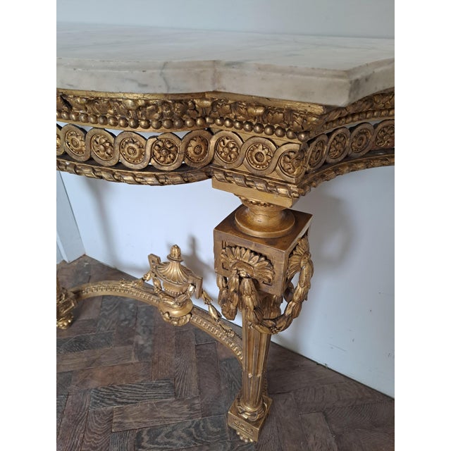 Antique French Giltwood Console Table with Marble, 1860 For Sale - Image 4 of 7