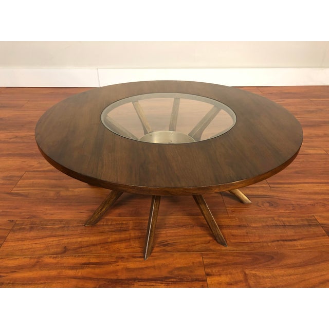 Broyhill Brasilia Cathedral Walnut and Glass Round Coffee Table Chairish