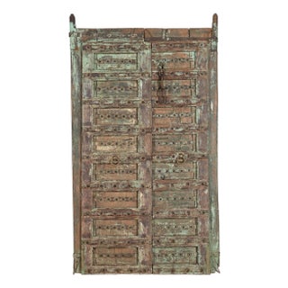 Antique Indian Carved and Painted Teakwood Gujarati Door For Sale