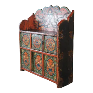 1930s Tibetan Elm Pegam Apothecary Altar Cabinet