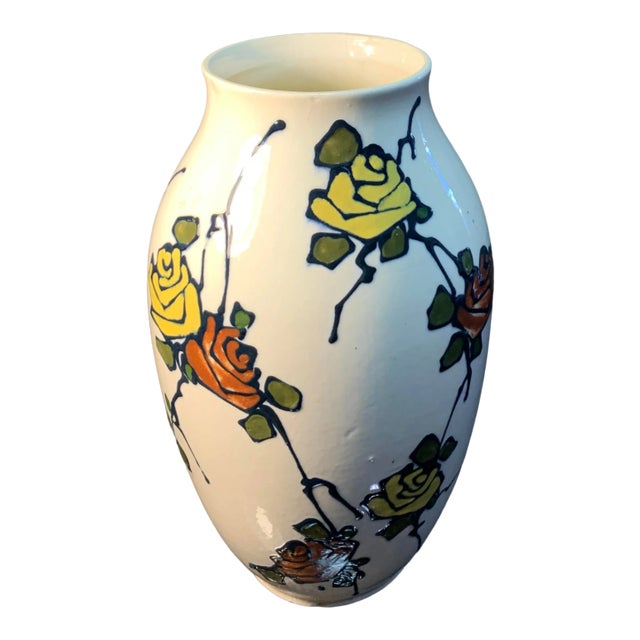 Antique Royal Dux White Porcelain Roses Design Vase For Sale