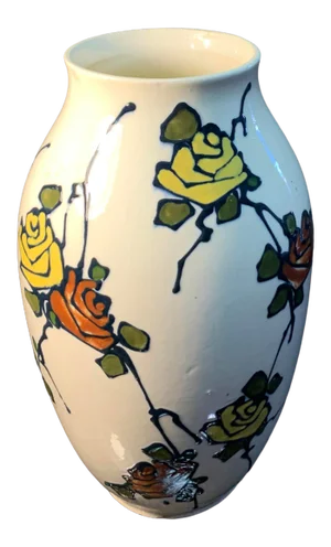 Antique Royal Dux White Porcelain Roses Design Vase