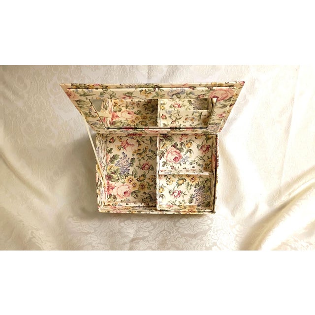 Cream Jewelry Box With Mirror Cabbage Rose Chinz Fabric Dresser Top Vanity Organizer For Sale - Image 8 of 12