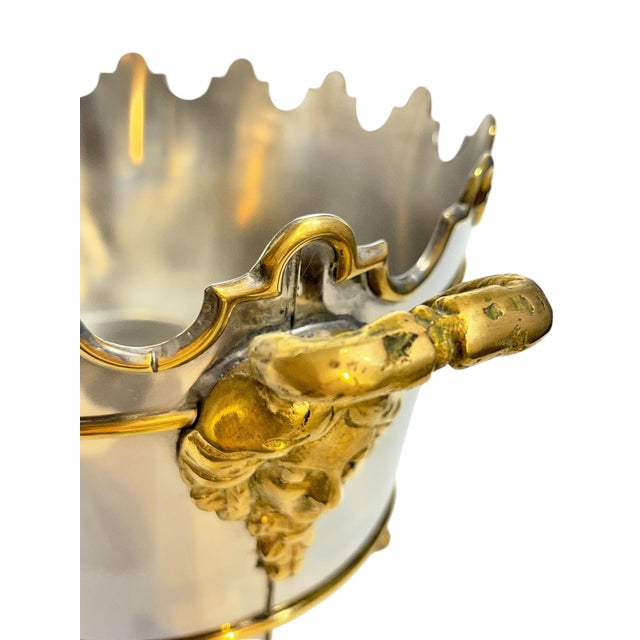 Mid 20th Century Neoclassical Silver Plate & Brass Rafraichissoir Wine Cooler / Montieth Ice Bucket With Lion Mask Handles For Sale - Image 15 of 16