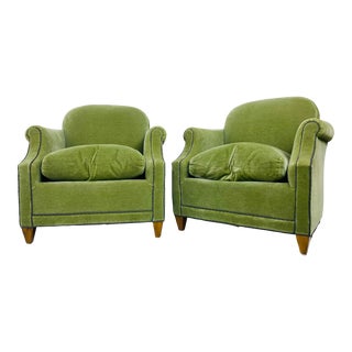 Antique Art Deco Newly Upholstered Mohair Club Chairs/A Pair For Sale