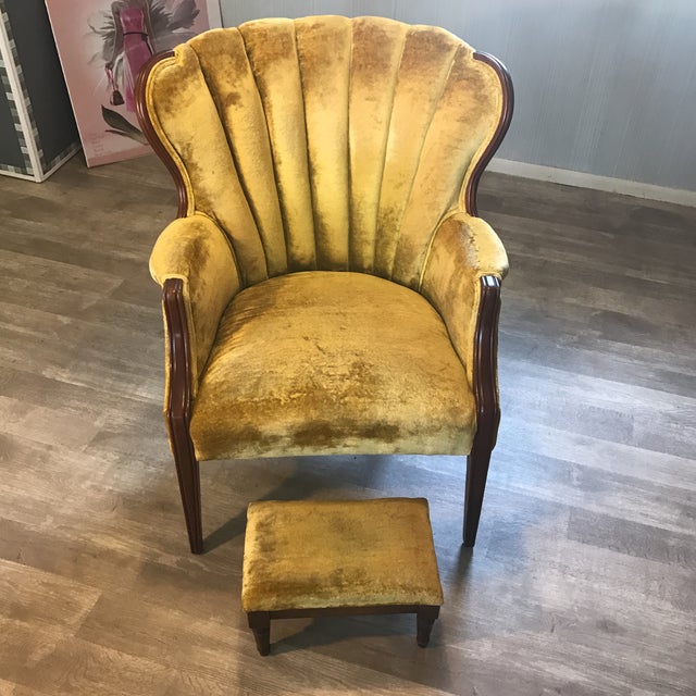 Antique 1920s Crushed Yellow Velvet Arm Chair with ...