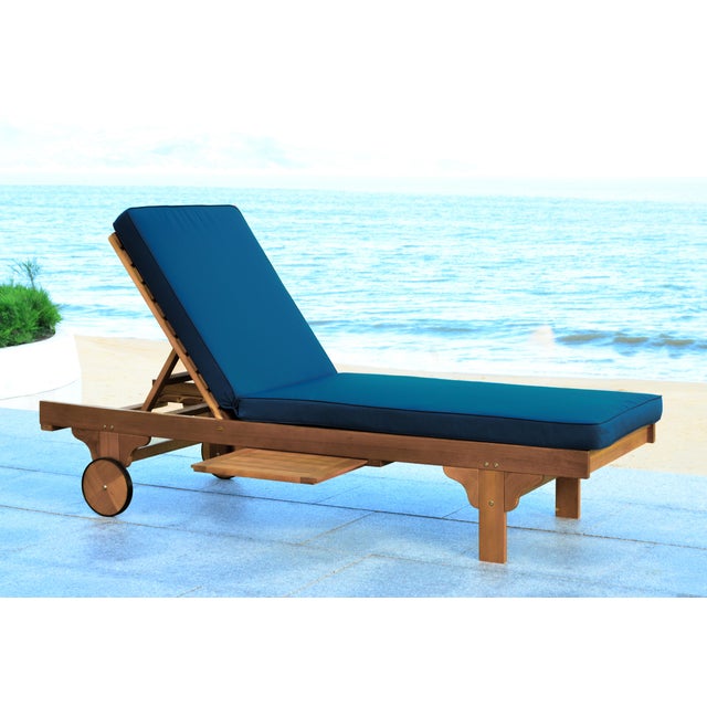 Brown Newport Chaise Lounge Chair with Side Table, Natural/Navy Cushion For Sale - Image 8 of 10