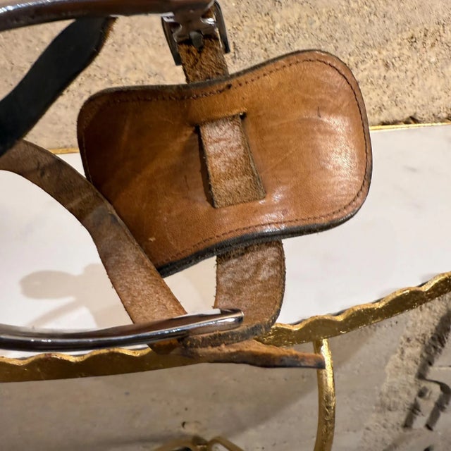 For your consideration, a vintage (single) N.S. Meyer horse spur with leather strap. Military buckle equestrian tack spur....