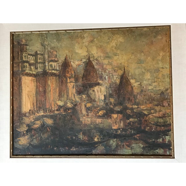 Artist Prema Pathare Oil On Canvas Titled “Banaras Ghat” from 1971 Varanasi India Painting size 30”x24” Frame size 40”x33”...