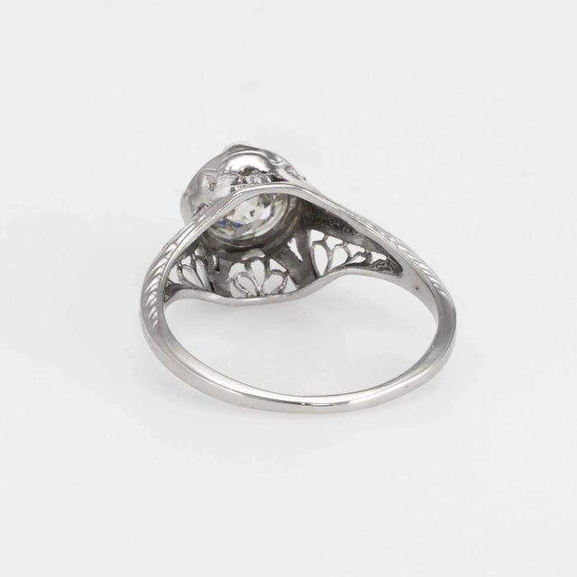 Early 20th Century Antique Deco 1 Carat Diamond Engagement Ring 14 Karat Gold Filigree Fine Vintage size 5.75 For Sale - Image 5 of 6