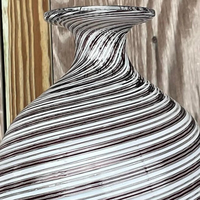 Vintage Signed Op Art Black & White Swirl Art Glass Vase For Sale - Image 11 of 13