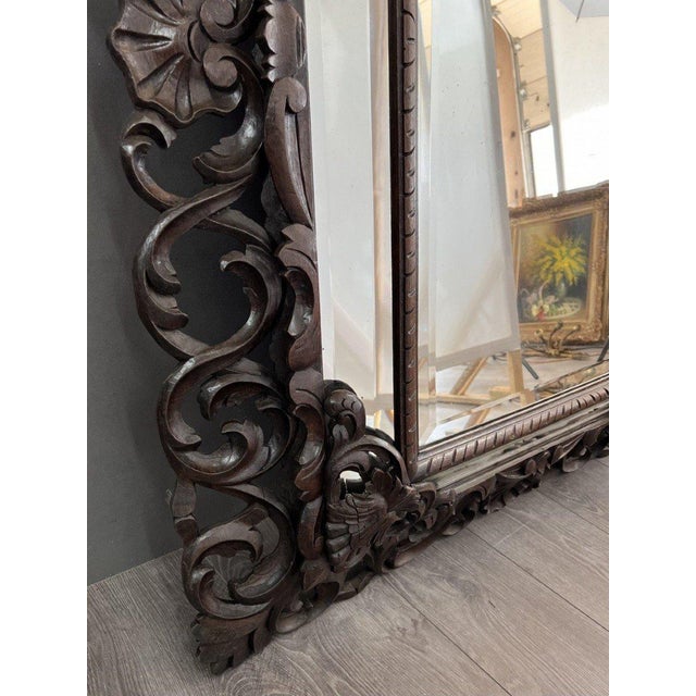 Wood Large 19th Century Baroque Carved Wooden Mirror For Sale - Image 7 of 8