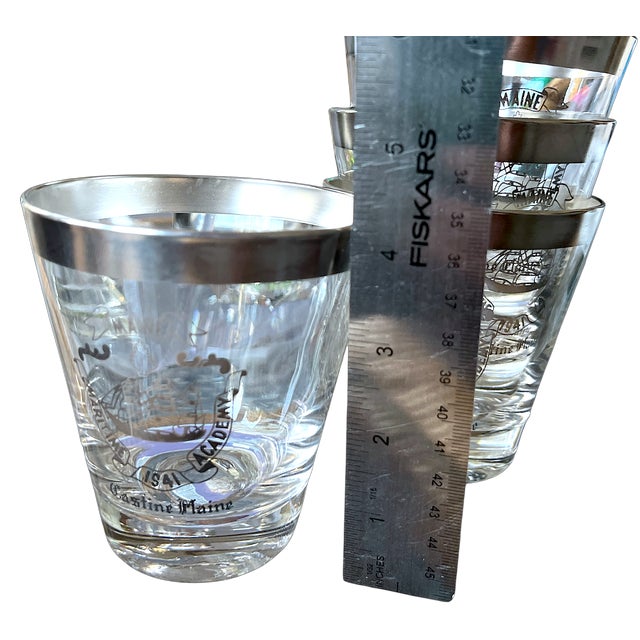 Ralph Lauren Set of 4 Vintage Maritime Academy Cocktail Glasses With Silver Rims – Castine, Maine For Sale - Image 4 of 5