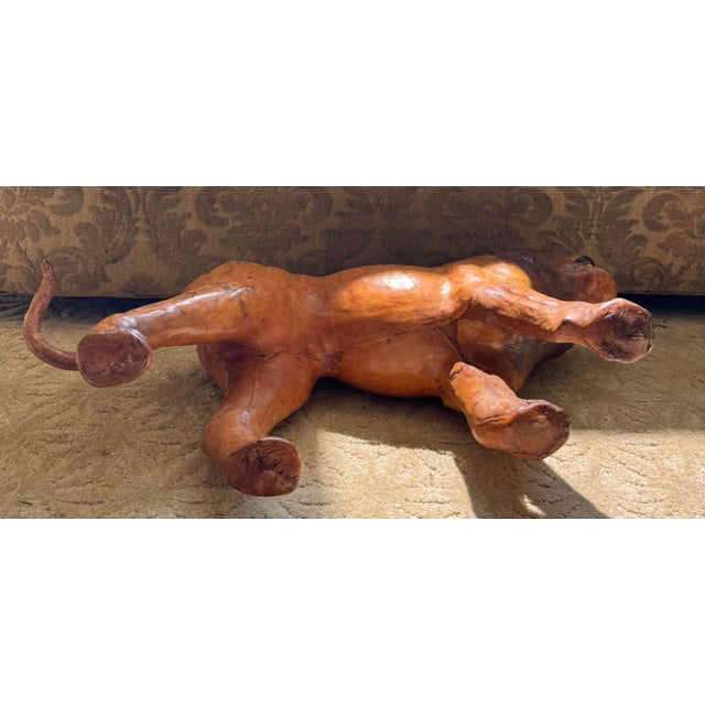 Vintage Large Handcrafted Leather Lion Sculpture, 23” For Sale In Philadelphia - Image 6 of 9
