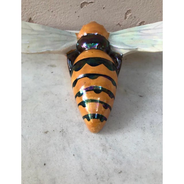 French Majolica Bee Wall Pocket signed Sarreguemines circa 1900.