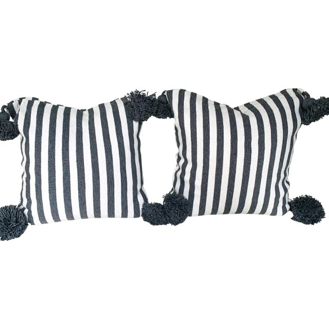 Moroccan Moroccan Handloomed Pom-Pom Pillows, 19" x 19" - A Pair For Sale - Image 3 of 4