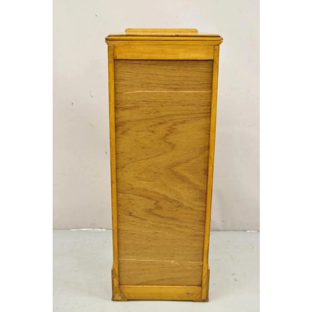 Antique Arts & Crafts Oak & Maple Tambour Shutter Door Lectern Filing Cabinet For Sale - Image 11 of 12