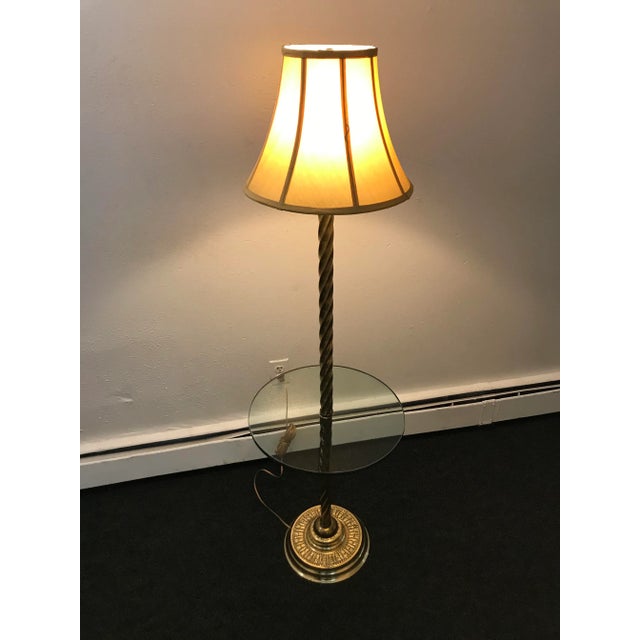 Pair of Brass Twist Floor Lamps With Glass Tray Tables Manner of Stiffel For Sale - Image 11 of 13
