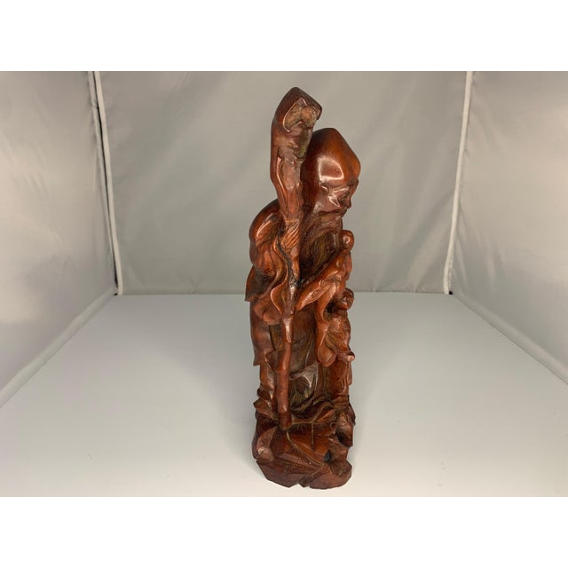 Antique Carved Rosewood Chinese God of Longevity Figurine For Sale - Image 4 of 10