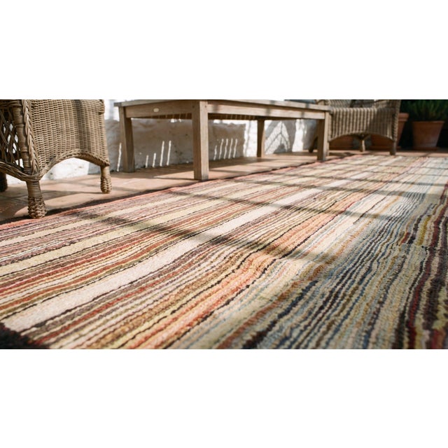 1890s Multicolor Stripe Minimalist Antique American Hooked Rug 4'6" X 7'4" Handknotted Wool Carpet For Sale - Image 9 of 10