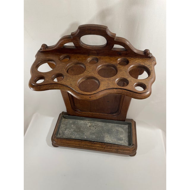 Late 19th Century 1890s French Oak Twelve Hole Umbrella Cane Stick Stand For Sale - Image 5 of 17
