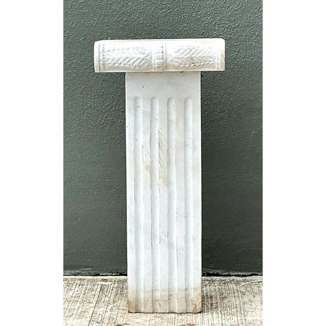 Hollywood Regency Vintage Ionic Style Marble Pedestal For Sale - Image 3 of 12
