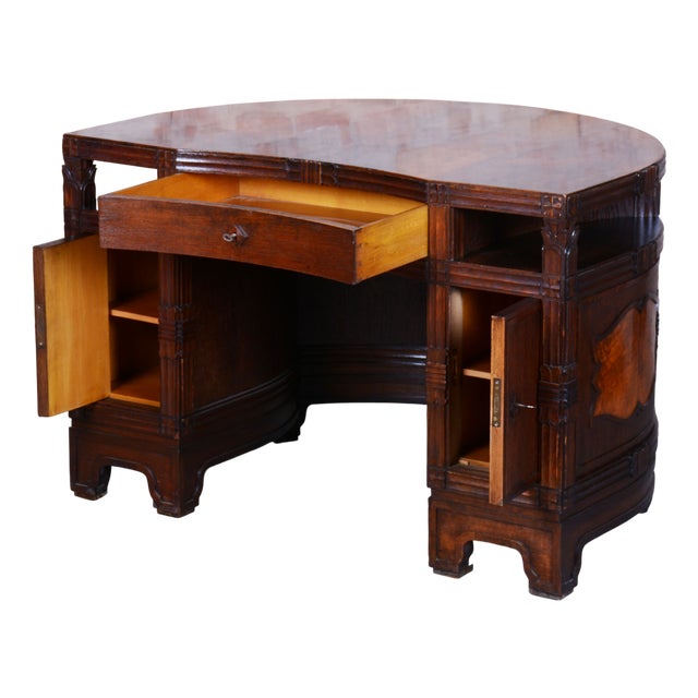 Czech Cubistic Writing Desk in Oak and Walnut, 1910s For Sale