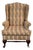 Vintage Queen Anne Wingback Chair Mahogany Cabriole Leg Striped Tapestry Floral For Sale