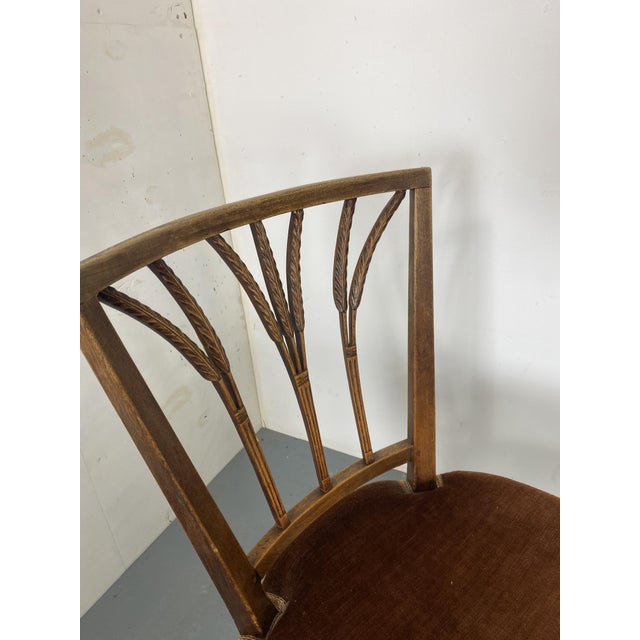 Brown Set of Vintage Regency Oak and Velvet Ear of Wheat Dining Chairs For Sale - Image 8 of 10