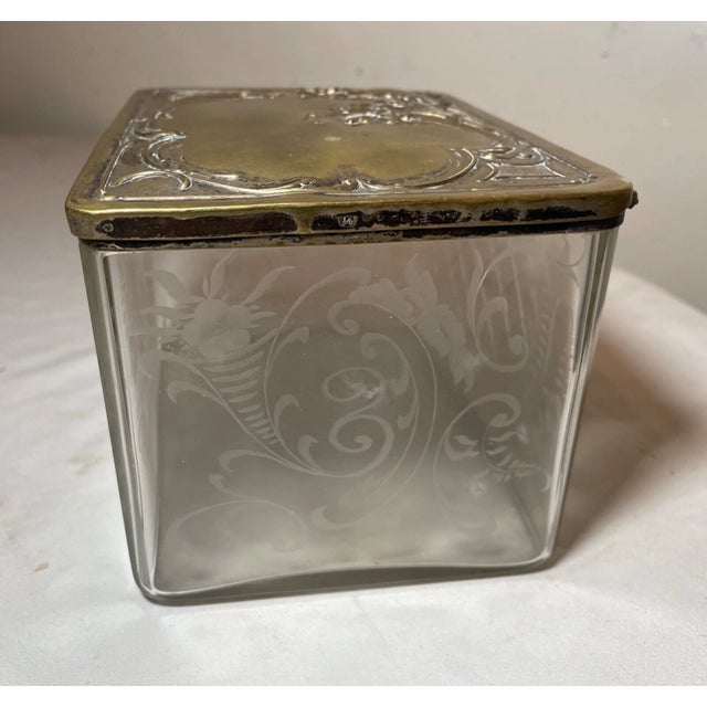 Antique 1800s Ornate Silverplate Brass Cut Etched Crystal WMF Casket Biscuit Box For Sale - Image 10 of 15