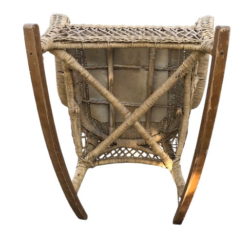 American Vintage Large 42” Wood Wicker Rocking Chair For Sale - Image 3 of 6