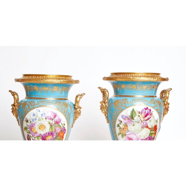 Antique Gilt Bronze Mounted Blue-Ground Jacob Petit Handled Urn, Ca. 1834 For Sale - Image 4 of 12