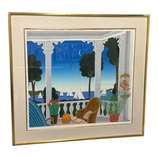Mid 20th Century Large Signed Limited Edition Marblehead Coastal Veranda Serigraph Print McKnight For Sale