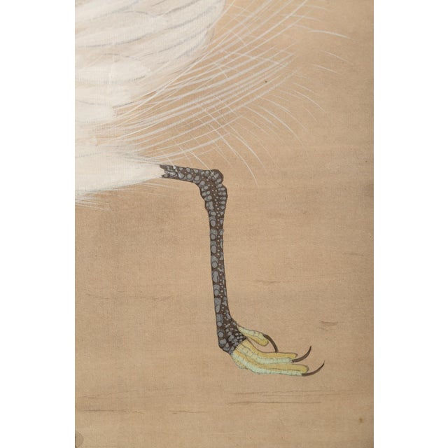 Japanese Japanese Meiji Two-Panel Screen With White Heron Under Willow, Signed Houshou, C. 1910 For Sale - Image 3 of 8