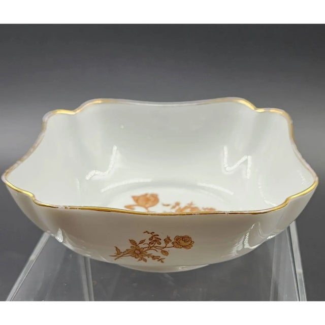 Beautiful French 'Gold Rose' Limoges small bowl or trinket dish. Hand-painted with gold roses on all four outer sides and...