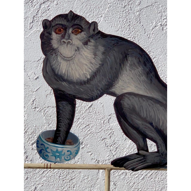 Tole Monkey with Chinese Export Bowl Towel Rack For Sale - Image 10 of 12