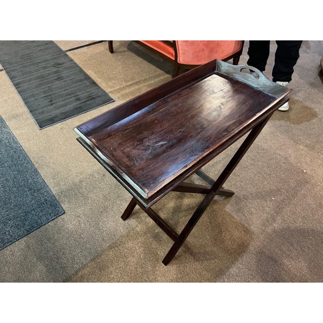 2020s Vintage Folding Wood Tray Table With X-Base For Sale - Image 5 of 5