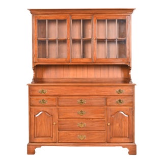 Henkel Harris American Colonial Cherry Wood Breakfront Sideboard Buffet With Hutch Top For Sale