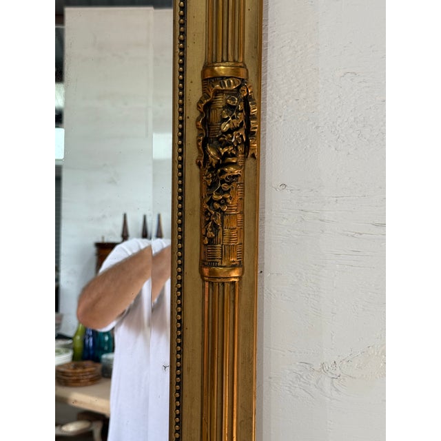 19th Century 19th Century French Louis XVI Carved and Giltwood Mirror For Sale - Image 5 of 12