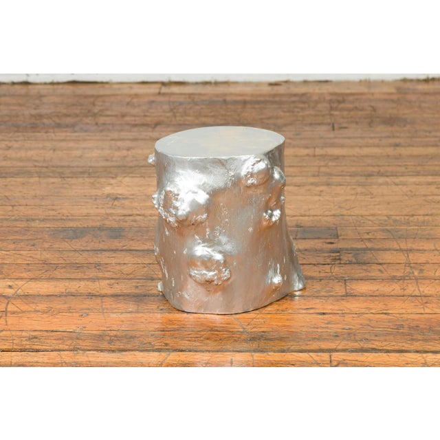 Silver Contemporary Indonesian Silver-Colored Pedestal Tree Stump Pedestal For Sale - Image 8 of 11