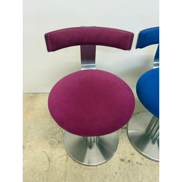 Silver Design for Leisure Art Deco Revival Low Counter Swivel Stools - Set of Four For Sale - Image 8 of 16