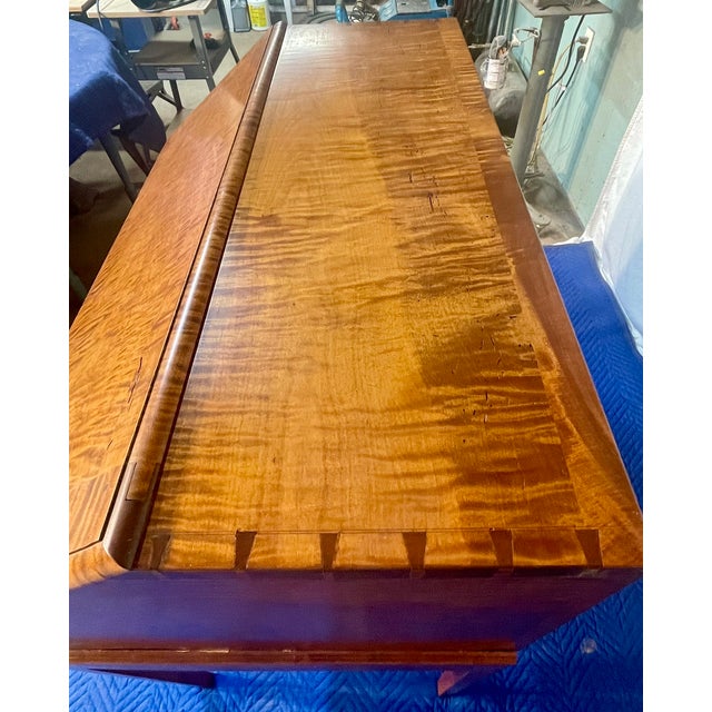Wood Tiger Maple Bench Made Drop Front Secretary Desk on Frame Late 20th Century For Sale - Image 7 of 18