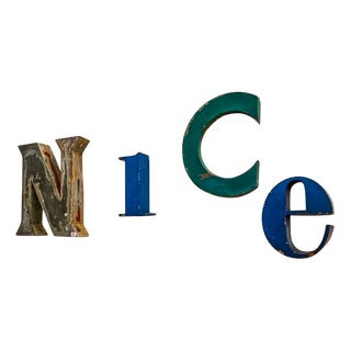 Vintage French Industrial Lacquered Metal Nice Letters, 1930s, Set of 4 For Sale