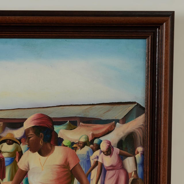Vintage Haitian Painting of a Marketplace by Jean-Elie Brisson For Sale - Image 4 of 11