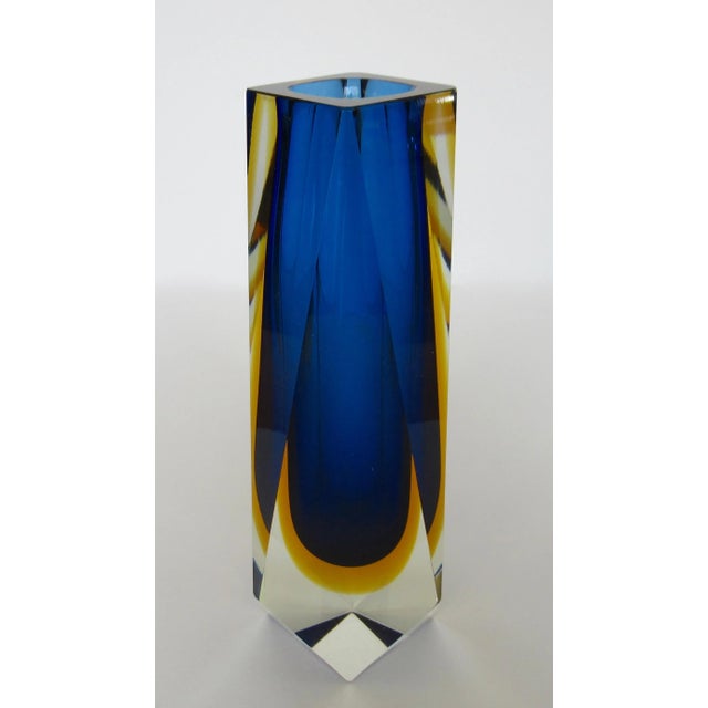 1970s C1970's Italian Hand-Blown Alessandro Mandruzzato Faceted Murano in Cobalt Blue, Yellow Amber & Clear Outer Casing For Sale - Image 5 of 13
