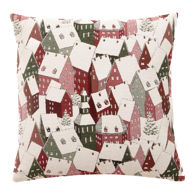 Snowy Rooftops Woven Cushion With Feather Filler - 42x42cm (17"x17") For Sale