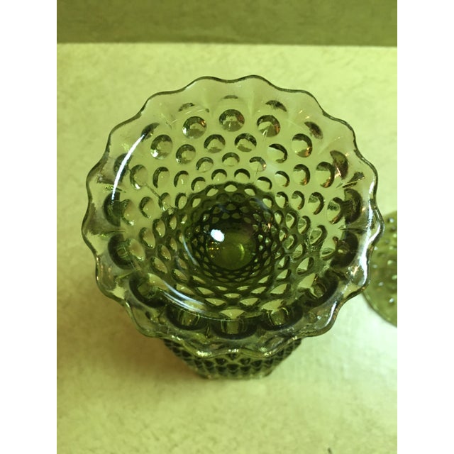 Fenton Art Glass Company 1950s Large Fenton Green Hobnail Lidded Compote For Sale - Image 4 of 5