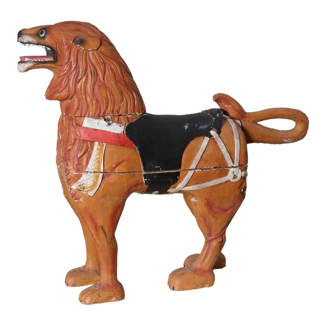 American Folk Art Hand-Carved and Painted Solid Pine Stationary Standing Lion For Sale