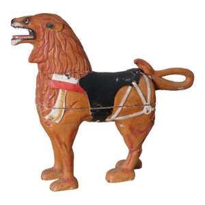 American Folk Art Hand-Carved and Painted Solid Pine Stationary Standing Lion